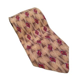 Robert Talbott Studio Silk Tie Tan‎ Red Diamond Pattern Hand Sewn Necktie 58"